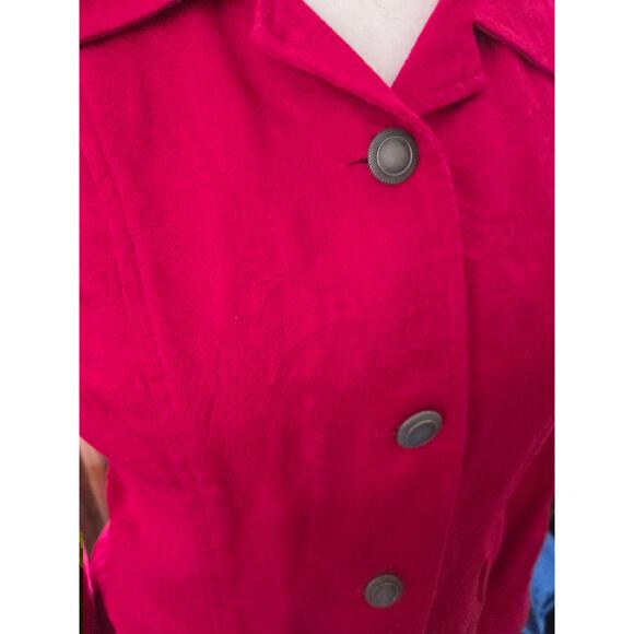 Red Paisley Boho Jacket Colorful Cotton Pockets Buttons Lightweight Collared - Picture 4 of 14